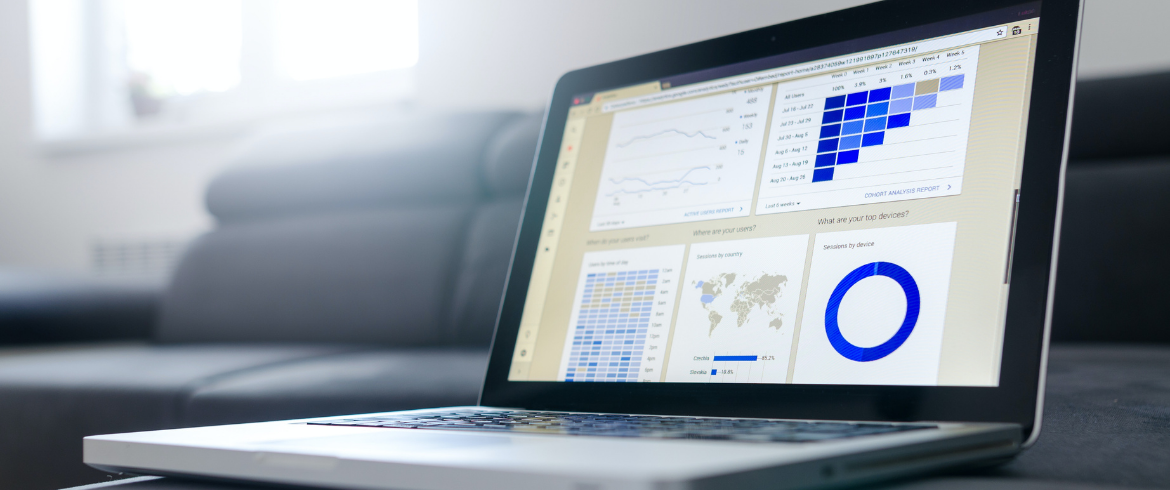 Image of a laptop screen showing marketing charts